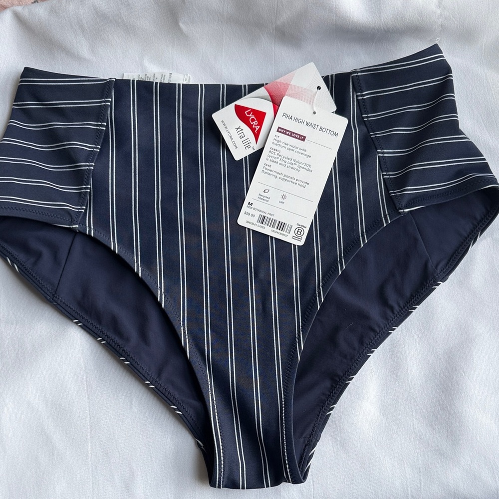 Athleta Women's Navy and White Striped Bikini Bottom